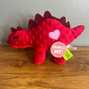 SnugArooz Be Mine‎ Bronto Red Dinosaur Dog Toy Crinkle Squeaker Plush NWT